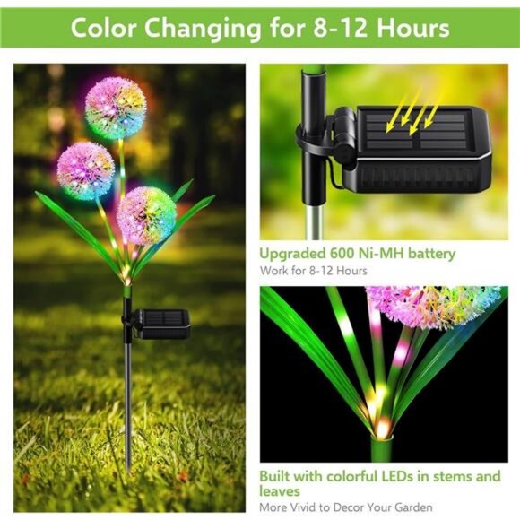 Colorful Dandelion Flower Light Bright Solar Lights with 36 LED 4 Pack - Picture 3 of 8